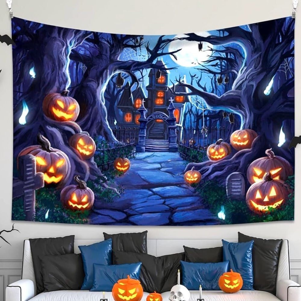 Halloween Wall Hanging Creepy Night Haunted Forest 60 x 80 NWT